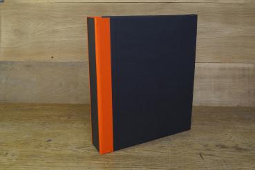 black ring binder with orange edges made of cotton fabric